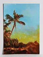 A Lonely Palm Tree ACEO Original Landscape PAINTING by Leslie Popp