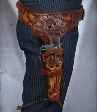 Gun Holster Belt Western Leather Cowboy Tooled Pistol Revolver Hand Made