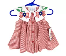 NWT Vintage Samara Red Gingham Check Seersucker Bow Applique Sun Dress 6-9 Month