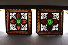 Pair of Older Antique Square Stained Glass Church Windows (SH45) chalice co