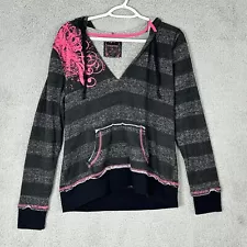 Maurices sweater hoodie womens 0 black pink v neck drawstring kangaroo pocket