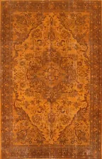 Vintage Over-Dyed Orange Handmade Room Size Rug Anatolian Turkish Carpet 6'x9'