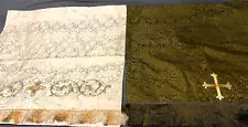 2 VTG CATHOLIC CHURCH ALTAR BROCADE PULPIT FALLS LECTURN HANGINGS J.M. HALL +