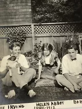 (AmF) FOUND Photograph 3 Kids With Boston Terrier Dog EARLY Photo 1912