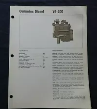 1966 GENUINE CUMMINS "V6 200 DIESEL ENGINE" SPECIFICATION BROCHURE