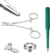 14G Dermal Piercing Kit 4mm CZ Base MicroDermal Anchor Hemostat Forceps Punch