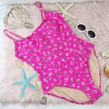 VINTAGE ILLUSIONS BY COLE ONE PIECE FLORAL PINK SWIMSUIT WOMEN'S SZ 16 WIRE FREE