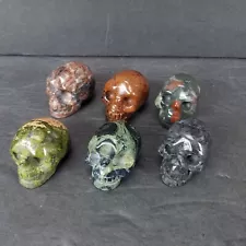 2" Stone Carved Crystal Skull Lot of 6 Realistic Crystal Healing Multi Color