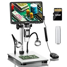 TOMLOV 7" Digital Microscope 1080P Coin Microscope Video Camera 1200X 15CM Tube