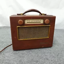 Silvertone Radio Tube AM Model 225 Portable Good Handle Works Loud Nice MCM 1950