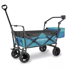 WonderFold S3 Push & Pull Folding Wagon + Extras, Aqua & Gray, New, Ships Free