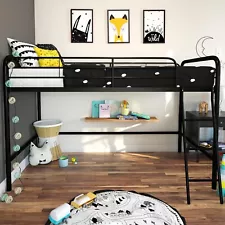 Jett Junior Twin Metal Loft Bed, Black