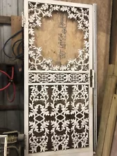 Vintage 36” White Wrought Iron Security Door 1950’s With (2) Side Columns