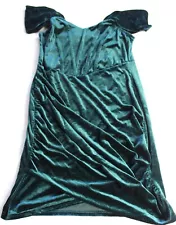 Cider Velvet Off Shoulder Corset Mini Bodycon Dress Stretch Dark Green Women XL