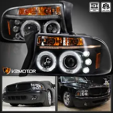 Black Fits 1997-2004 Dodge Dakota 98-03 Durango LED Halo Projector Headlights