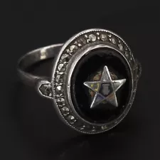 VTG Sterling Silver - UNCAS Onyx Masonic Order of Eastern Star Ring Size 4 - 3g