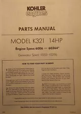 Kohler K321 Gasoline 14 h.p. Engine Motor Master Parts (2 Manuals) Tractor