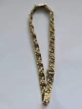 14K Solid Gold Nugget Station Link Bracelet-12.39 Grams