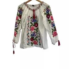 Mexican Embroidered Peasant Blouse Size XL