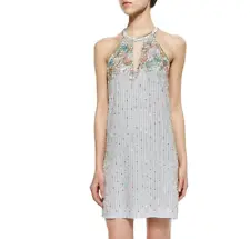 PARKER $378 Sansa Bead Embellished Lined Keyhole Halter Mini Dress Size XS