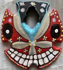 Hand Painted Face Teeth Day Of Dead On Large Sand Dollar Red Black Chris Kelley