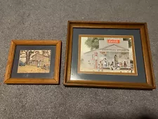 LOT OF 2 Framed COKE Coca Cola General Store Pictures in wooden frames