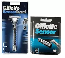 Gillette Sensor Excel Razor Handle + 10 Sensor Refill Cartridges