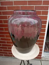 Buff Clay (Midwest) Arts Crafts Oil Jar Vase HUGE Purple Lava Drip