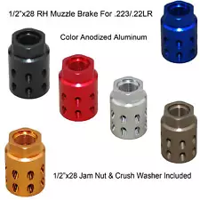 Aluminum 1/2"x28 RH TPI Muzzle Brake For .223 .22LR Color Variation