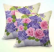 set of 2 pillowcase for couch on sale rose hydrangea flower cushion covers