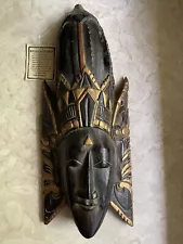 Vintage Wooden Indonesian Carved Mask Wall Hanging