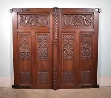 51" Tall Pair of Vintage Gothic French Solid Oak Wood Doors with Hinges