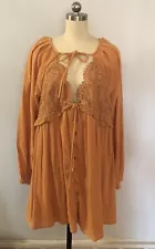 Free People Pumpkin V-Neck Cotton Gauze LS Dress/Tunic Dress Size XL