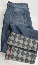 Ecko Unltd Men’s Baggy Fit Jeans Size 40 Blue Embossed Pocket Argyle Cuff Y2K