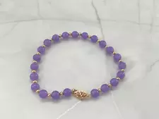 14K Yellow Gold GSJ Purple Jade Beaded Bead Art Deco Clasp 6mm Bracelet Qvc