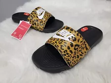 NEW Nike Victori One Womens Cheetah Animal Print Slide Sandal Size 9 Brown Black