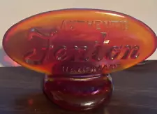 Authentic Fenton Handmade Ruby Red Carnival Glass Oval Dealer Sign Nice!