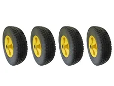 4X - 12" Flat Free Tire Set Four Solid Rubber 5/8 Axle Cart Wagon Wheelbarrow