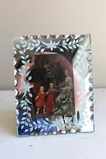 Etched Venetian Style Glass Mirror 9 in Table Top Picture Frame for 4 X 6 Photo