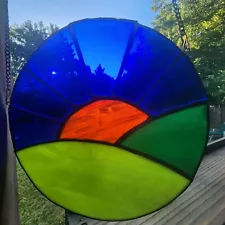 Hobbyist Stained Glass Round Window Suncatcher Handmade Sunrise Rolling Hills