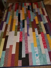 Patchwork Strip Quilt 41" X 63" Quilters Estate Sale Multi color See Photos