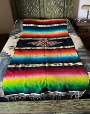 Vintage Mexican Saltillo Serape Wool Blanket 1940's 79 x 39" *READ*