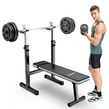 Adjustable Weight Bench Press with Squat Rack Folding Multi-Function Dip Station