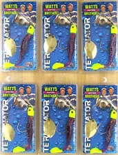 (6) Terminator Watts Brothers 1/4 Oz Redfish Spinnerbaits Purple Yellow Tail New