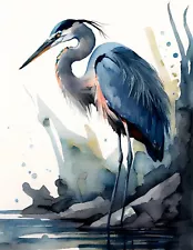 "Blue Heron" Giclée Fine Art Print Limited Edition of 20 Copies Hand-Numbered