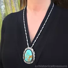 WILL DENETDALE - NATIVE AMERICAN NAVAJO SILVER BEAD & TURQUOISE PENDANT NECKLACE