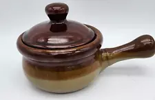 Vintage Pottery French Onion Soup/Chili Crock Pot Bowl With Handle & Lid Brown