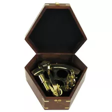 Antique Maritime Nautical Solid Brass 9" Navigation Sextant Astrolabe w wood box