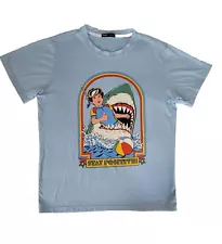 Stay Positive Comics Print Shark T-Shirt Light Blue Size S