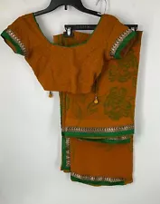 Orange & Green Patterned Sari/Saree & Choli Blouse